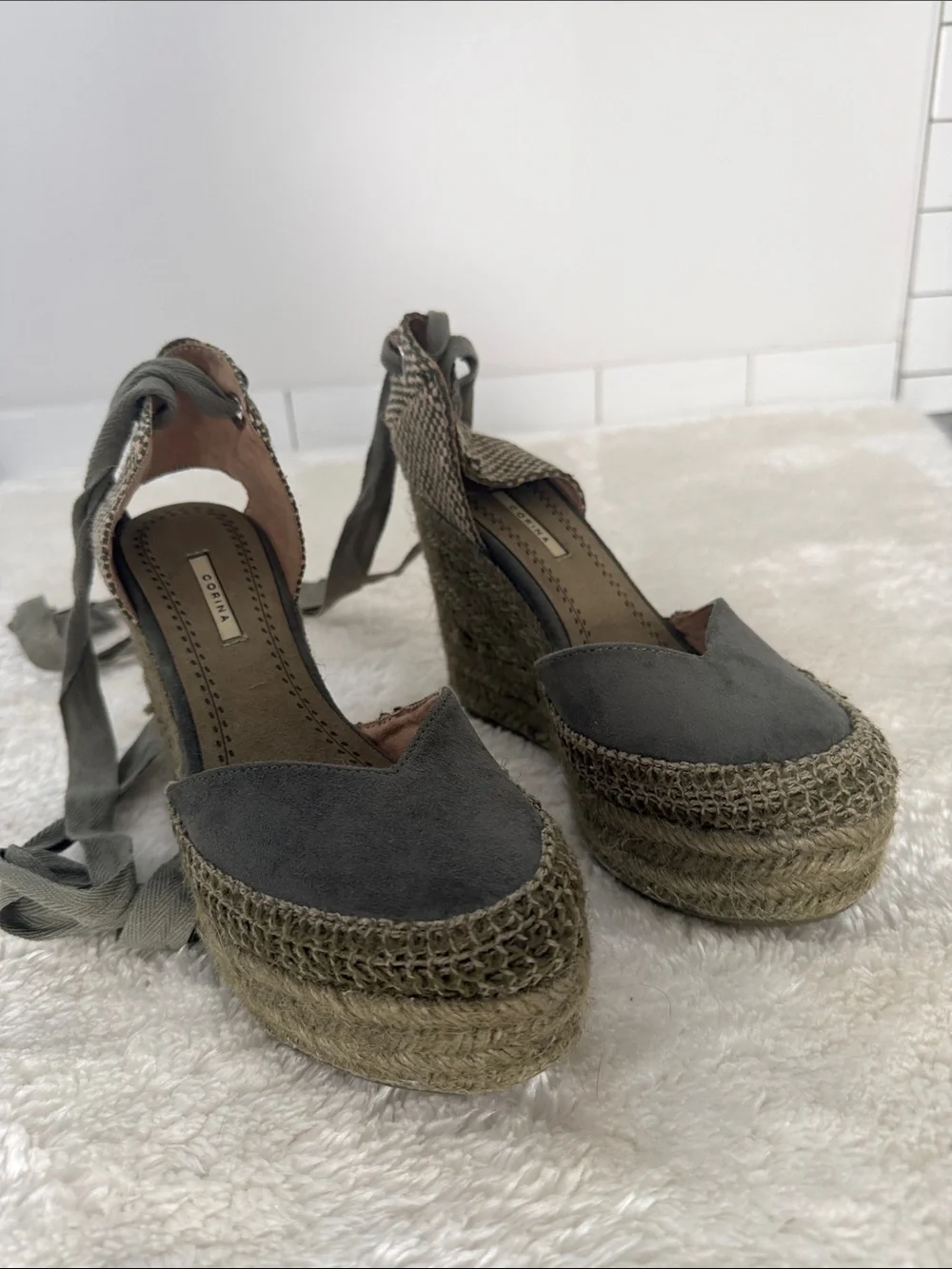 Corina Spanish Castaner Olive Suede and Woven Espadrille Wedges with Ankle Ties